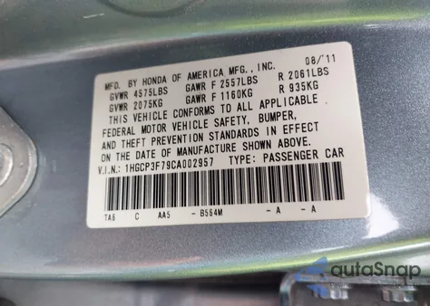 2012 Honda Accord 3.5 Ex из США, поврежденный, VIN 1HGCP3F79CA002957